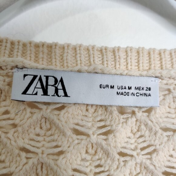 Zara Open Knit Textured Cream Cardigan NWOT sz M - Picture 8 of 13